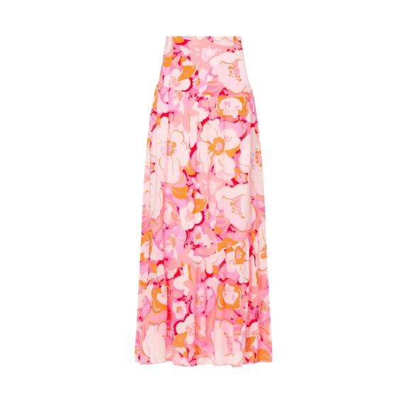 MinkPink Pink Tiered Ruffle Maxi Skirt XS Cottagecore Boho Vacation Full $129 - Picture 5 of 10